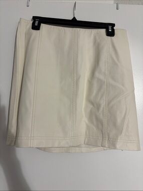 Free People Cream Faux Leather Mini Skirt